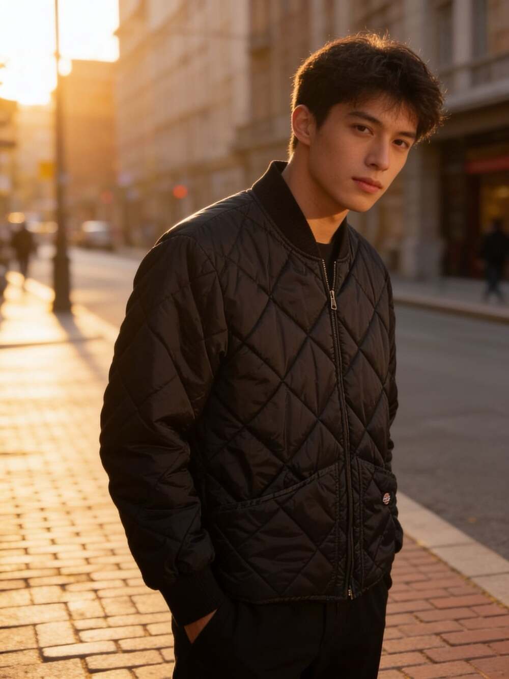 Dickies Quilted Bomber Jacket Size L Black Nylon